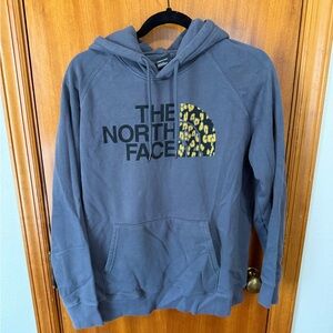 The North Face Women's Gray Hoodie with Yellow Leopard Logo Accent